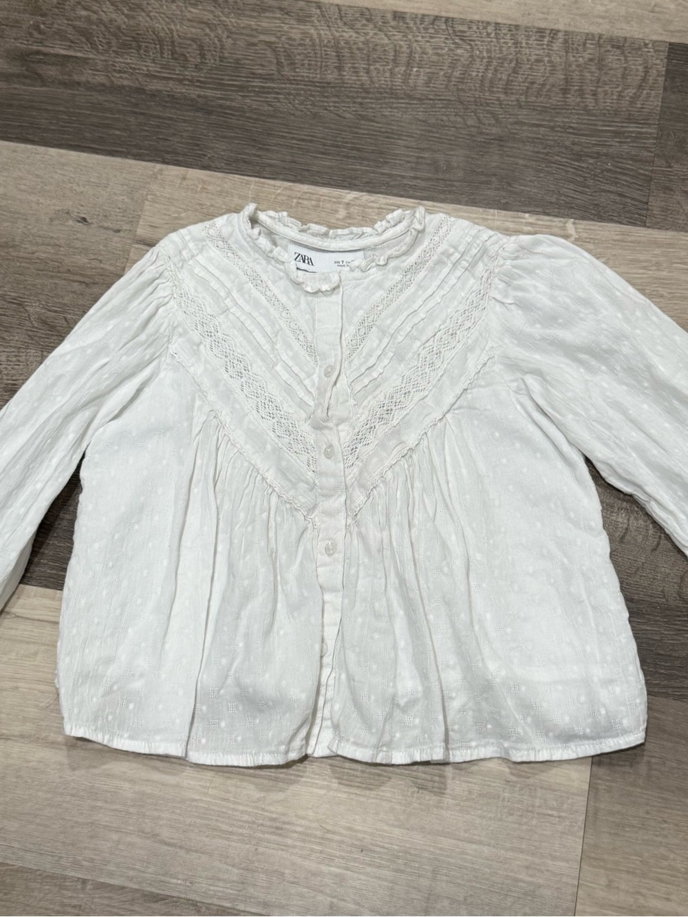 Zara White Lace-Trim Button Front Blouse